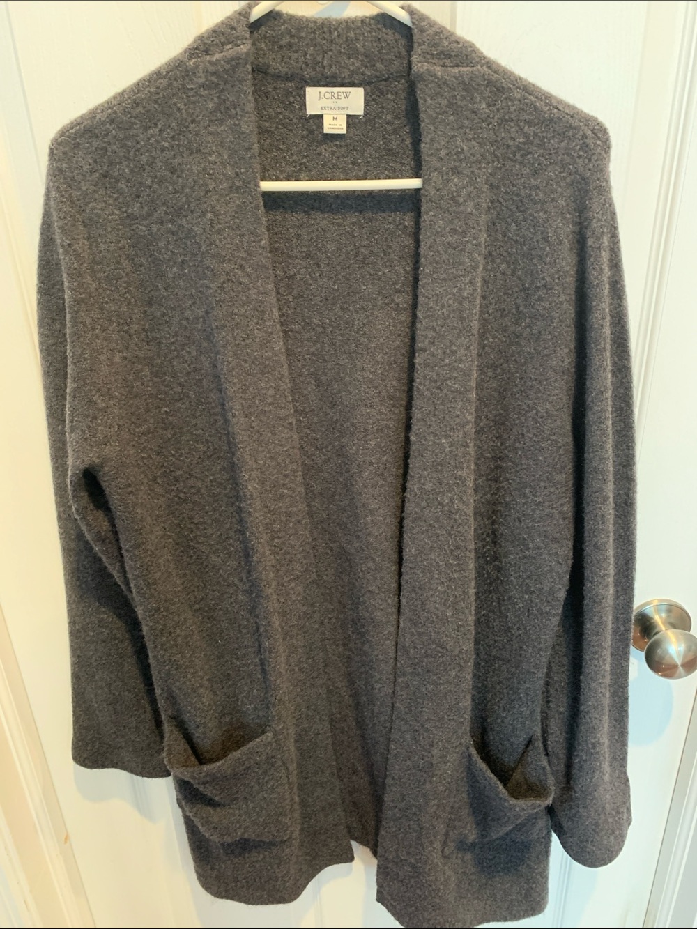 J. Crew Extra Soft Dark Gray Open-Front Pocket Long Cardigan Size Medium